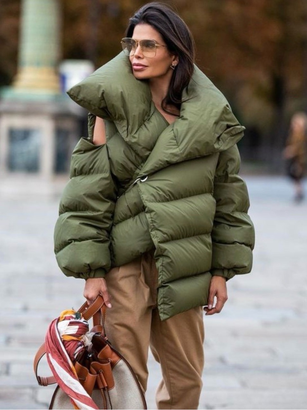 Marques Almeda Olive Green asymmetrical oversized Puffer Jacket.    Size XS